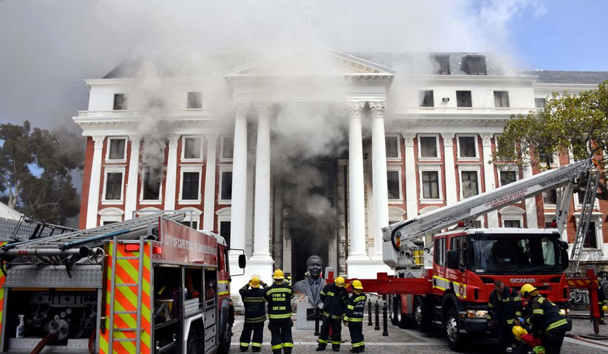 South African police charge man with arson over damaging blaze at parliament